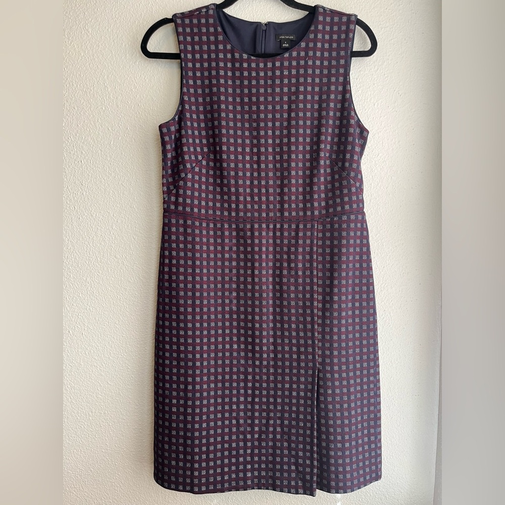 Ann Taylor Navy and Burgundy Gingham Shift Dress